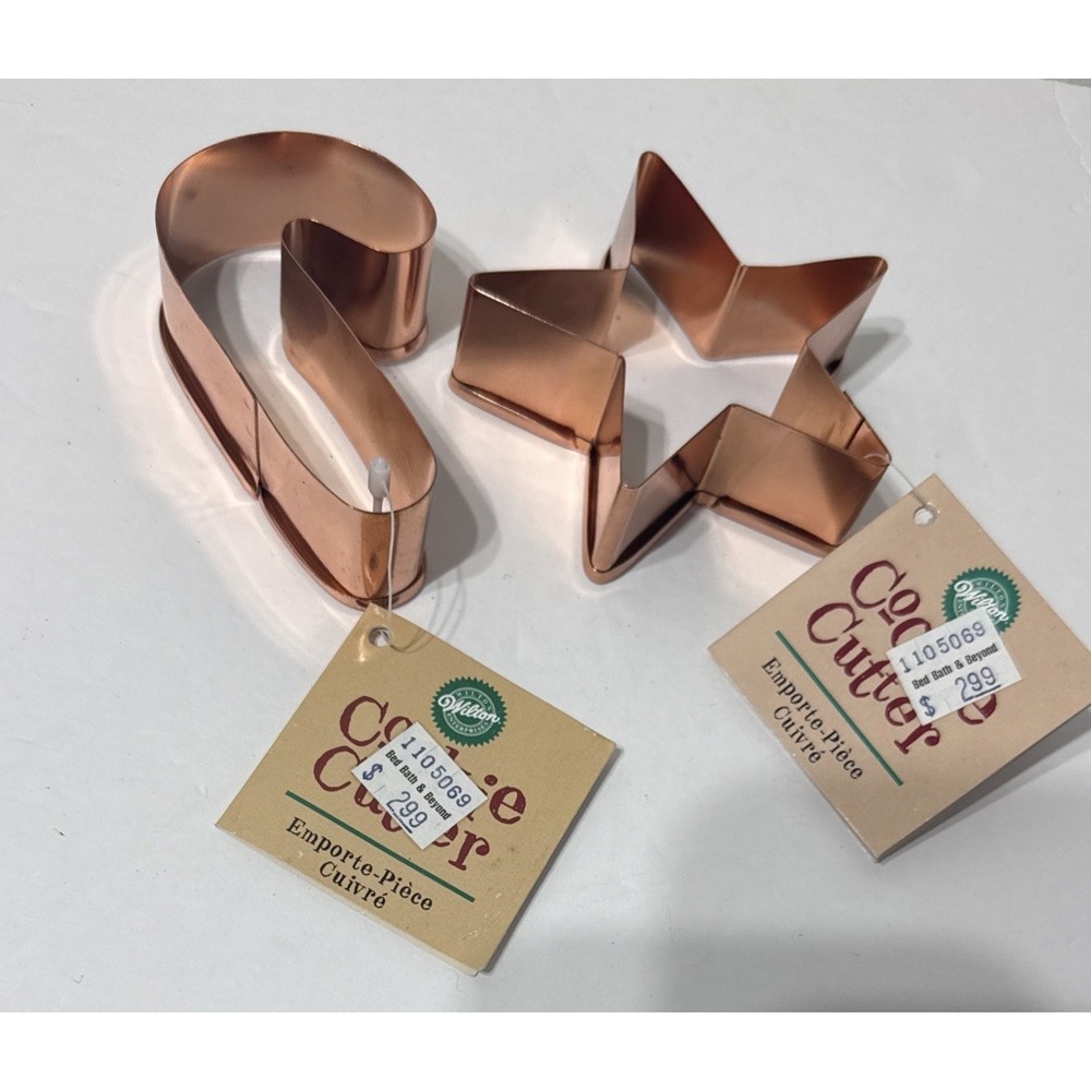 2000 Wilton Copper Plated Christmas Cookie Cutters Candy Cane & Star 3" New Tags